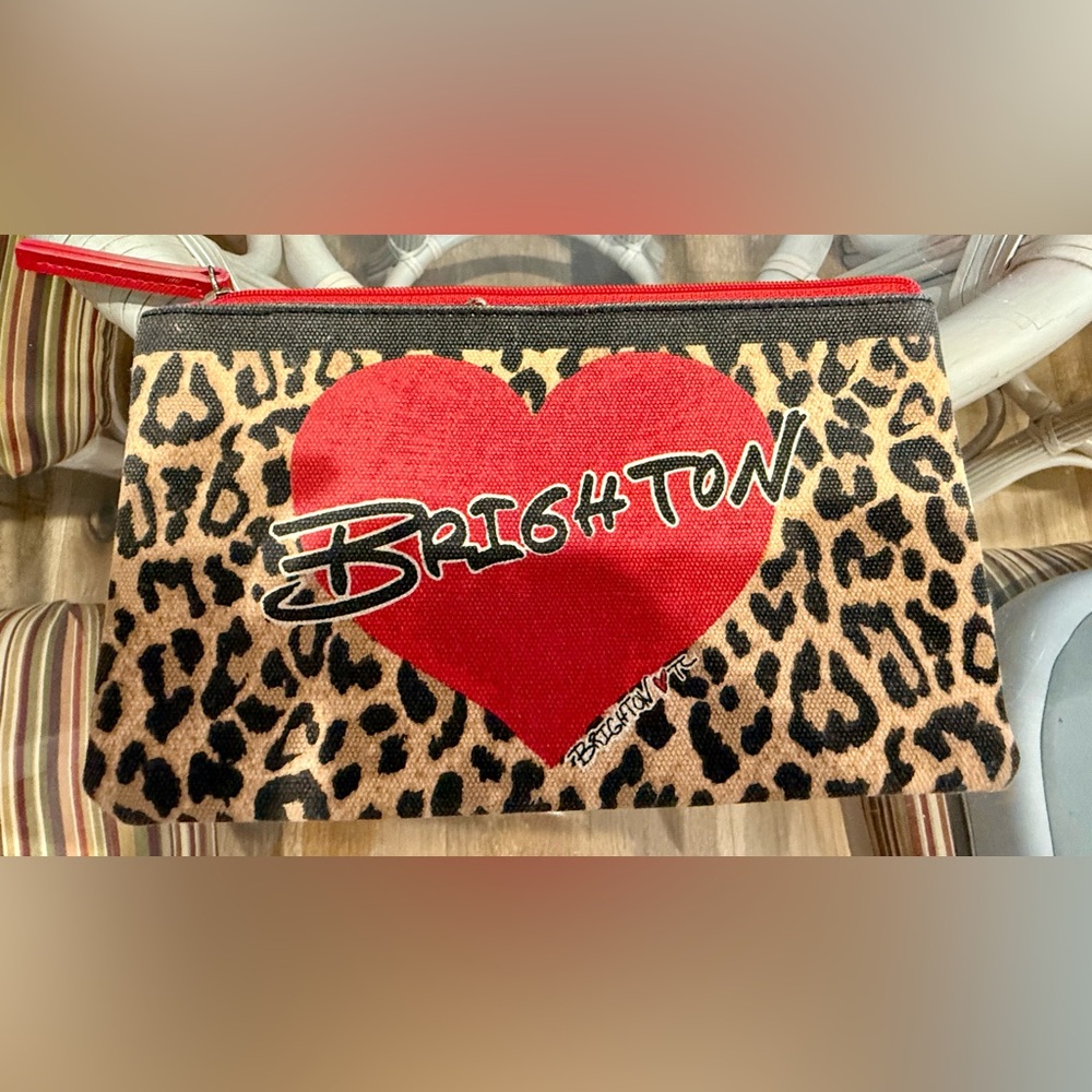 Brighton Red Heart Leopard Print Cosmetic Bag